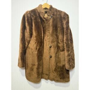 Vintage Sears Faux Fur Coat Brown Mod Retro Boho 70s Teddy Size M Cozy Chic